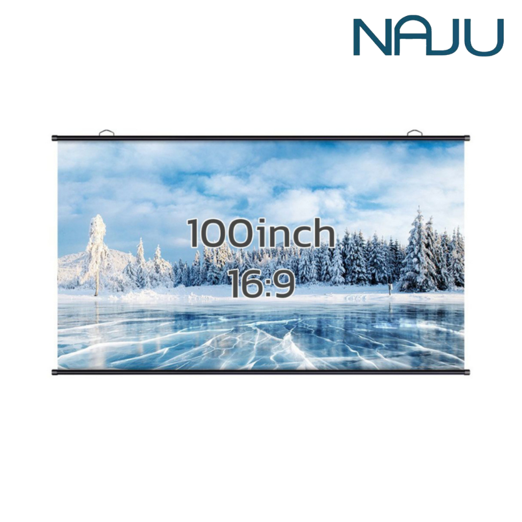 Naju จอโปรเจคเตอร์ จอรับภาพ 4K HD แขวนผนัง สำหรับประชุม สื่อการสอน ดูหนัง 100นิ้ว 16:9 จอพับโปรเจคเตอร์ Projector Screen