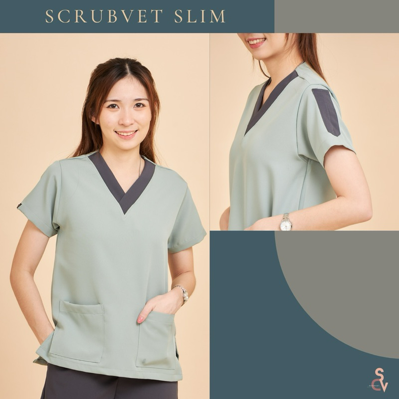scrubvet [รุ่น SLIM]: เสื้อสครับสีเขียววินเทจ (เฉพาะเสื้อ)