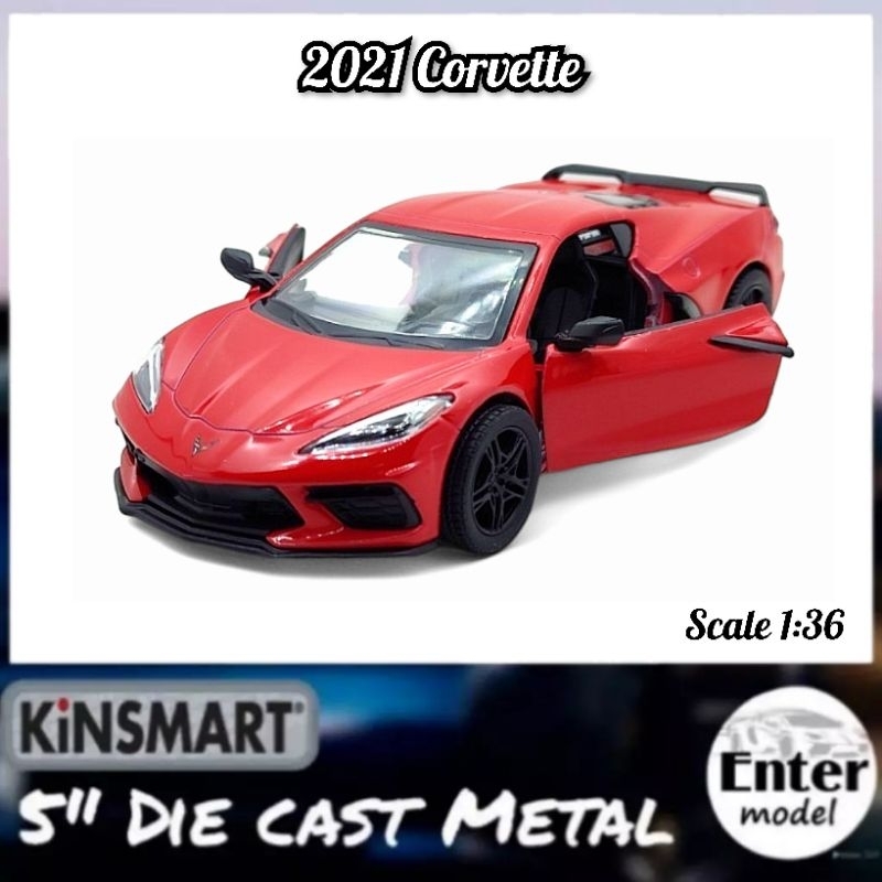 KINSMART โมเดลรถเหล็ก 2021 Corvette ยาว 12.5cm Scale1/36 ลิขสิทธิ์แท้ ประตูเปิดได้ มีลาน