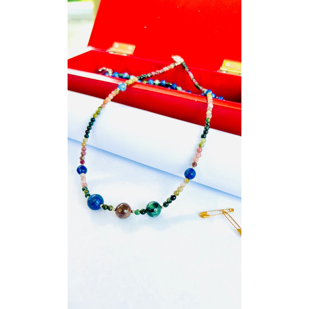 "Radiant Fusion: Handmade Tourmaline and Lapis Lazuli Necklace"