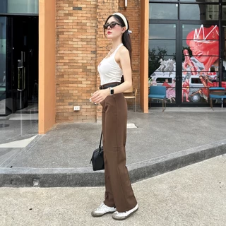 🌈SpinnyHouse🌈กางเกงขากระบอก กางเกงเอวสูง เก็บพุง 💖 กางเกงใส่ทำงาน พรางหุ่น กระเป๋าใช้งานได้จริง รุ่น กางเกงa80