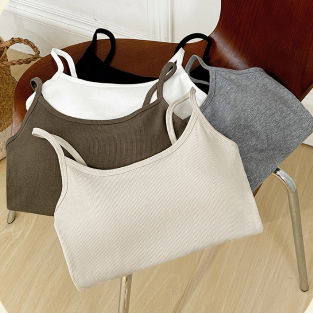 เสื้อสายเดี่ยวมีบราในตัว ผ้าร่อง ไม่ต้องใส่เสื้อใน อก 30-38นิ้ว นิ่มยืดหยุ่นสบาย Clothing Women Lady - รูปที่ 7