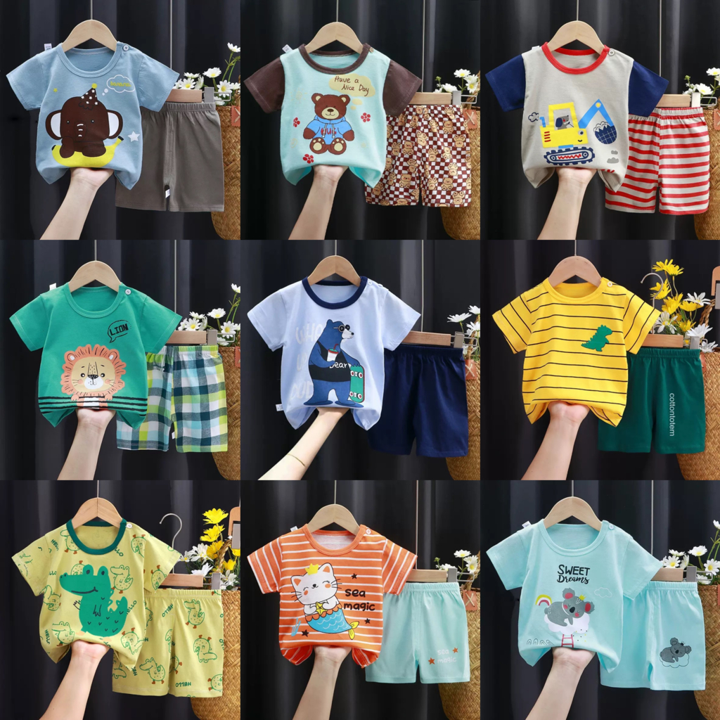 พร้อมส่ง!! ชุดเซ็ท ชุดเด็ก 2 ชิ้น เสื้อยืดคอกลมแขนสั้น กางเกงขาสั้น ผ้าฝ้าย ใส่สบายในช่วงอากาศร้อน เหมาะสำหรับเด็กผู้ชาย