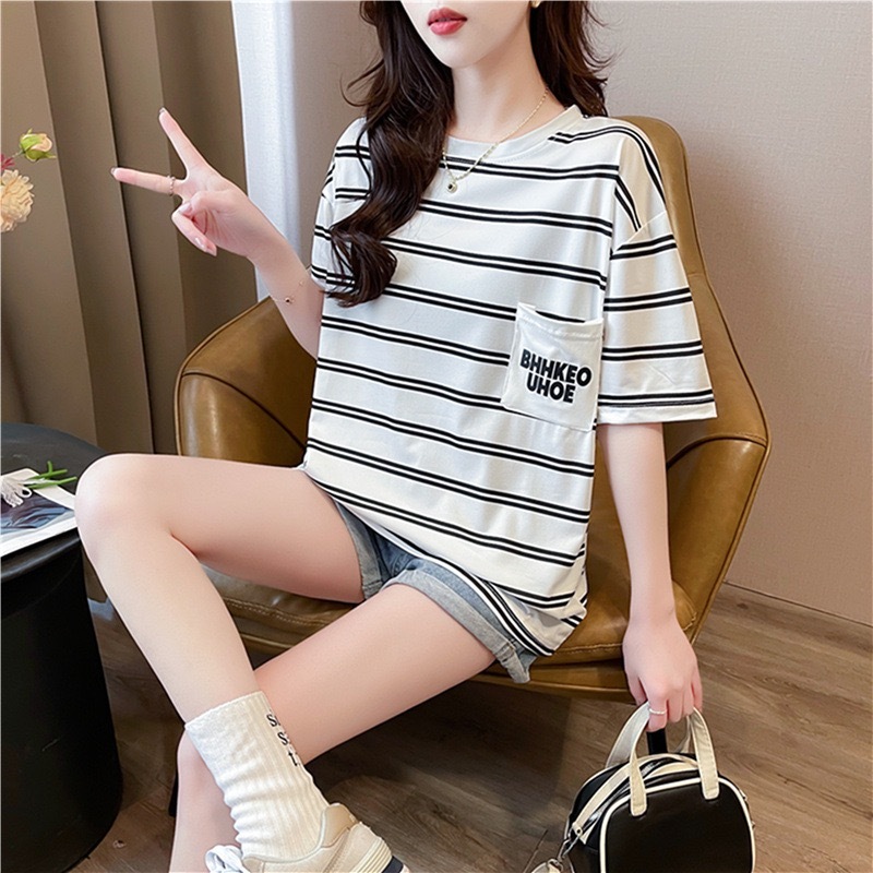 เสื้อยืดลายทางแขนสั้น เสื้อน่ารัก ใส่สบาย รุ่น-CQ-4041