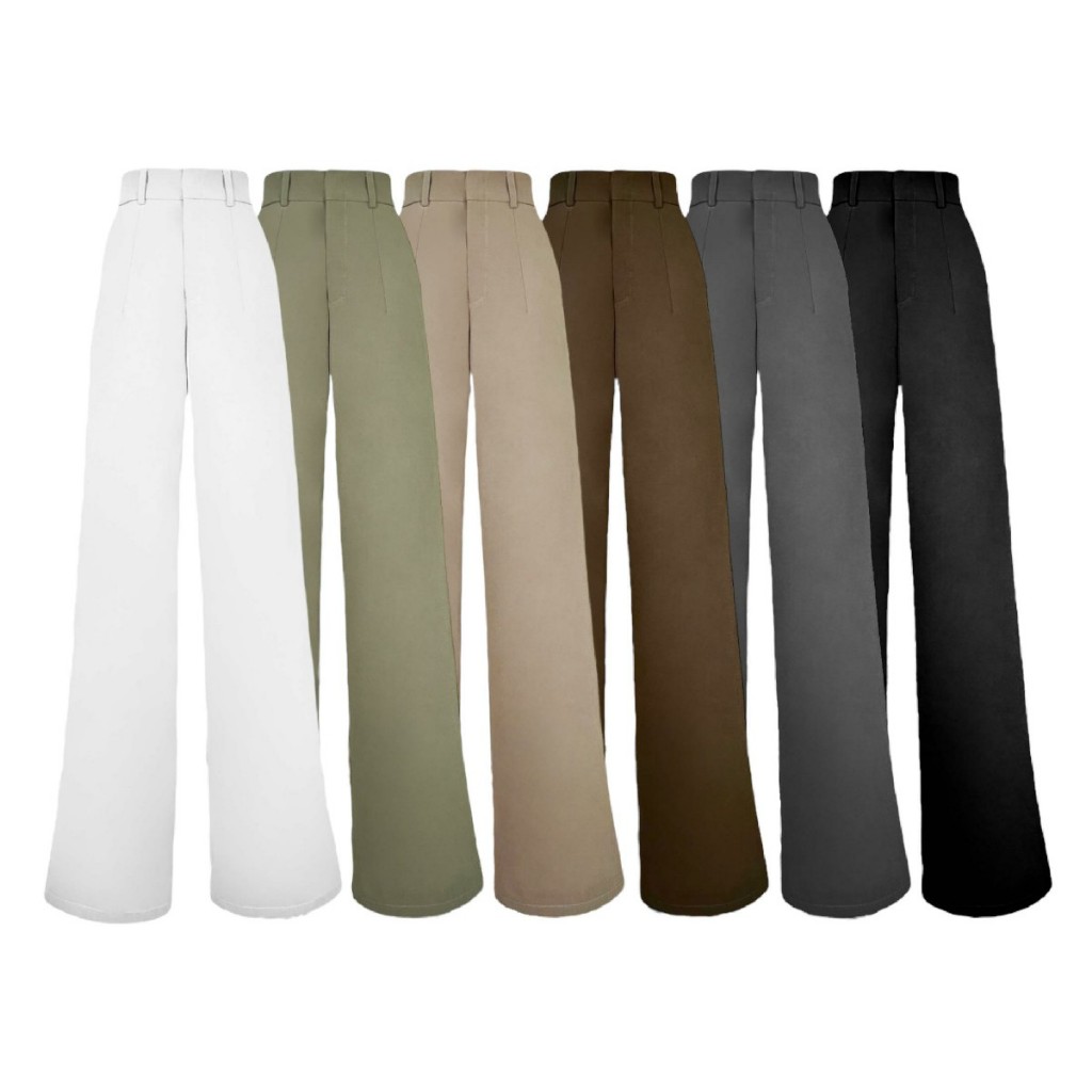 กางเกงขายาวทรงกระบอก Women ผ้าลินิน ผู้หญิง สีพื้น รุ่น Lady FU006 WALKIN Pants Clothing เสื้อผ้า
