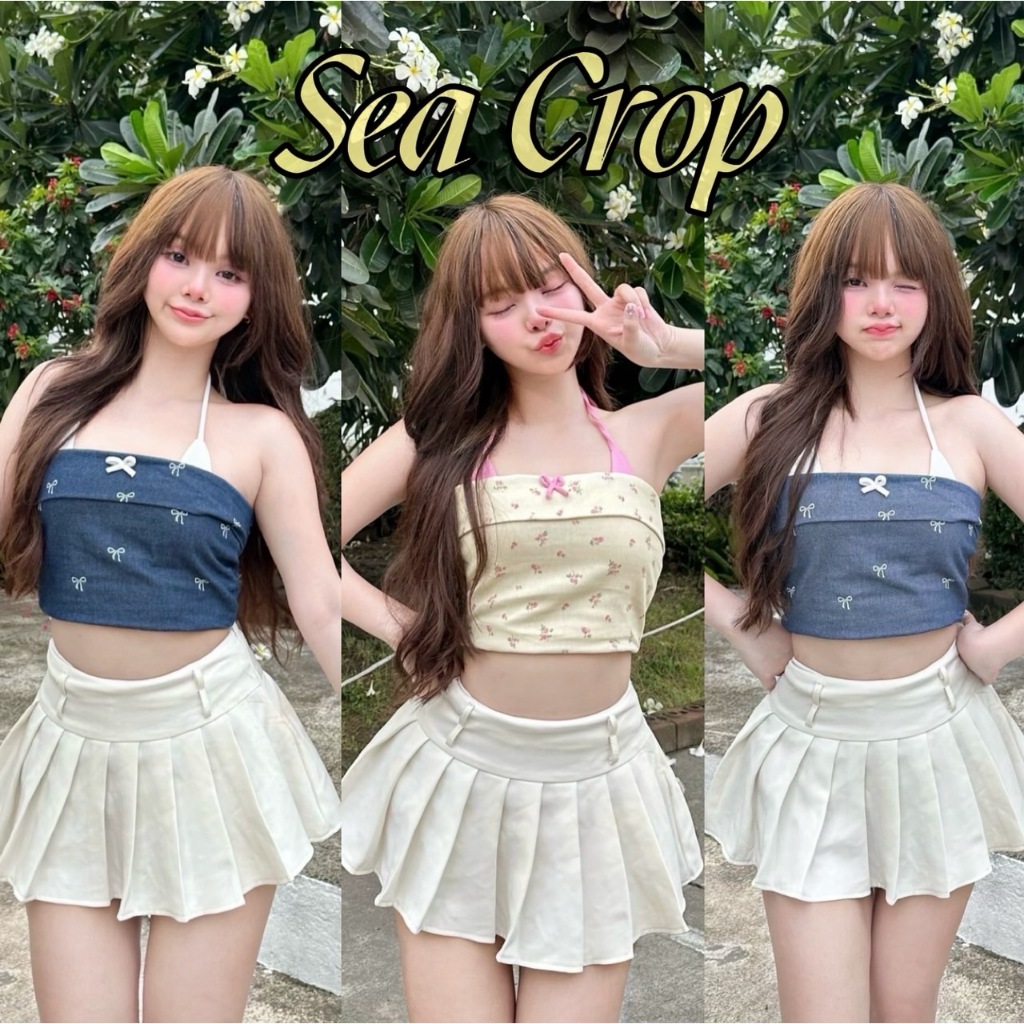 เสื้อครอป 2 ชั้น เสื้อครอปเกาะอกแต่งคล้องคอ เกาะอกแซ่บๆผู้หญิง แนวมินิมอล ทะเล ป้าย NUSA.