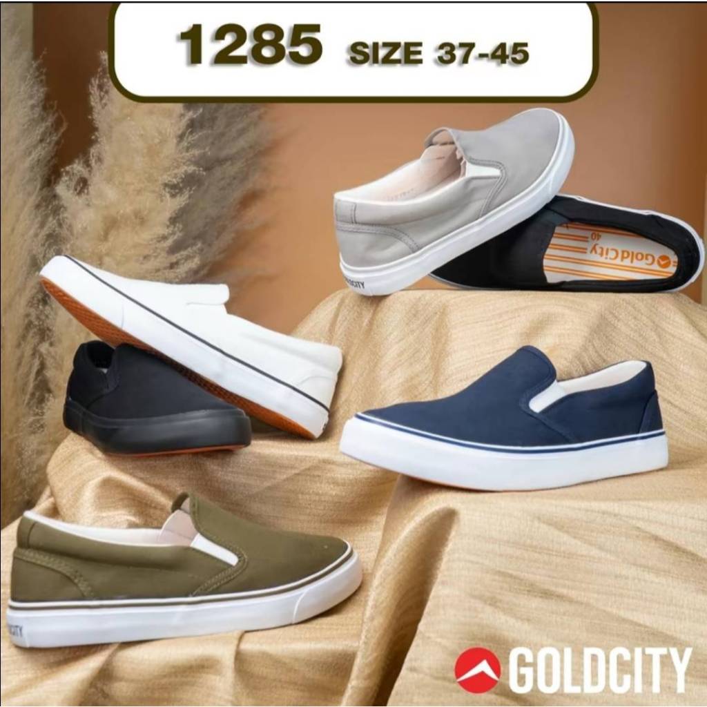 Gold city รองเท้าผ้าใบแบบสวม 1285 สีขาว ไซส์ 37-45