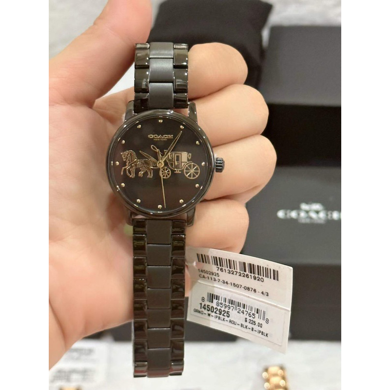 14502925 Coach Analog Business Grand Ladies Watch ตัวเรือน สีดำ หน้าปัด รถม้า สีทอง หน้าปัด 36 mm.