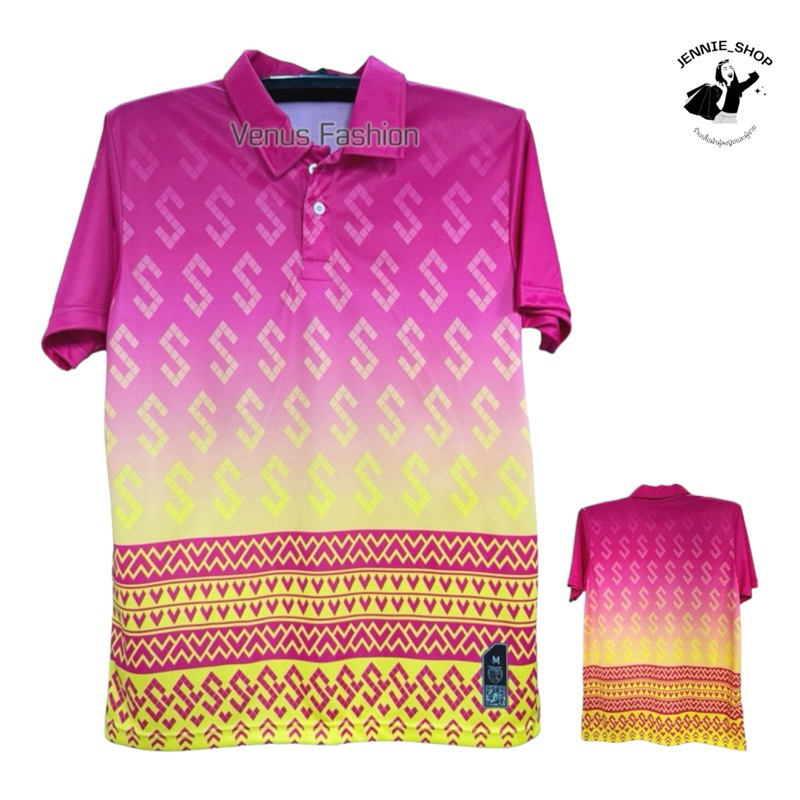 เสื้อพิมพ์ลายไทย เสื้อใส่ทำงานลายตะขอ ใส่ได้ทั้งหญิงชาย S-5XL