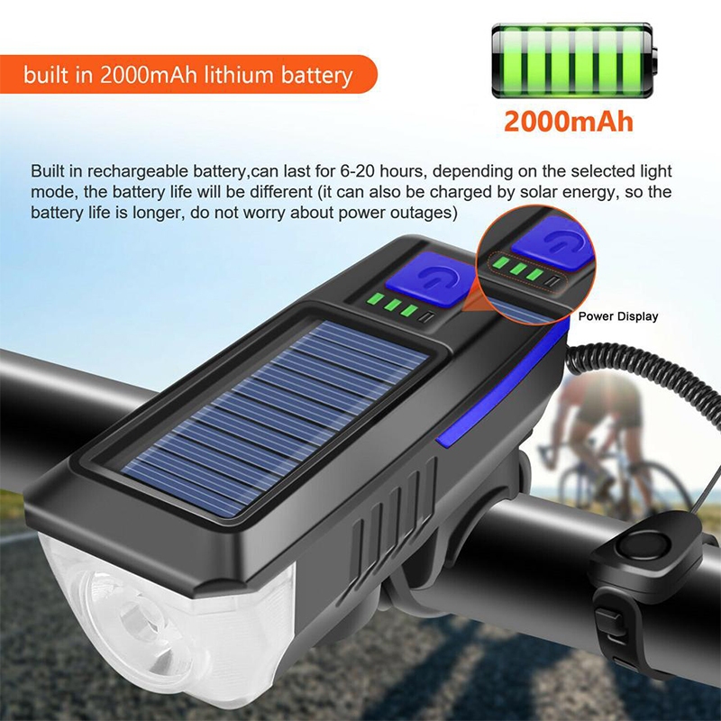 Bicycle ไฟหน้าจักรยานพร้อมแตรจักรยาน ชาร์จUSB พลังงานแสงอาทิตย์ ไฟ LED 3 โหมด ไฟสว่าง อุปกรณ์เสริมสำหรับจักรยาน ราคา ถูกที่สุด ดีลบีเคเค แกลเลอรีภาพที่ 2