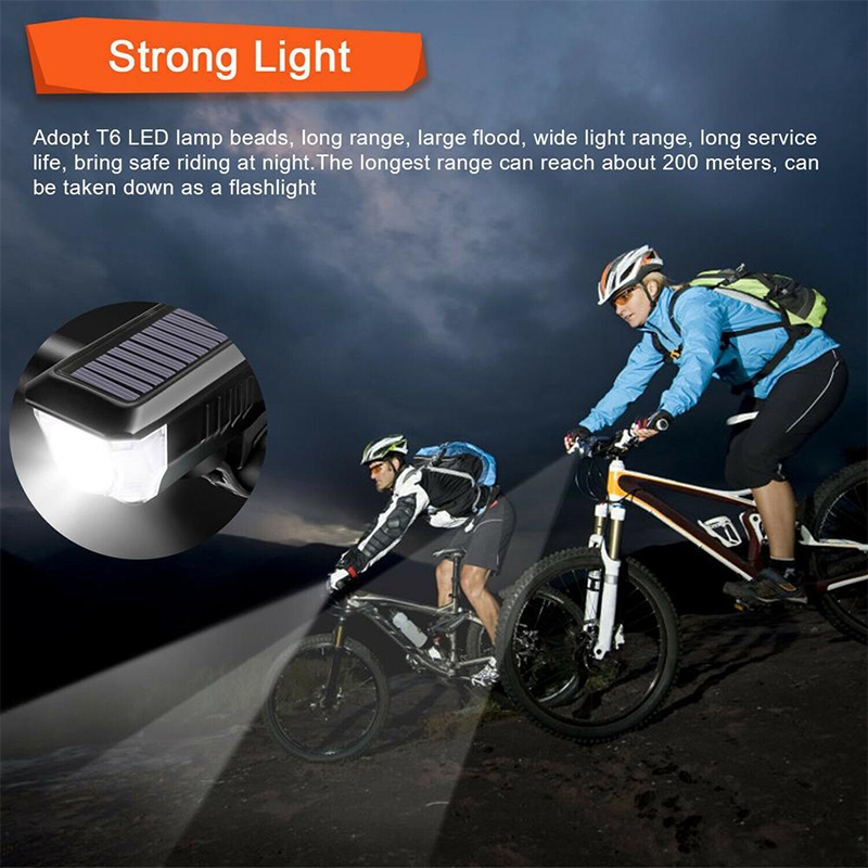 Bicycle ไฟหน้าจักรยานพร้อมแตรจักรยาน ชาร์จUSB พลังงานแสงอาทิตย์ ไฟ LED 3 โหมด ไฟสว่าง อุปกรณ์เสริมสำหรับจักรยาน ราคา ถูกที่สุด ดีลบีเคเค แกลเลอรีภาพที่ 4