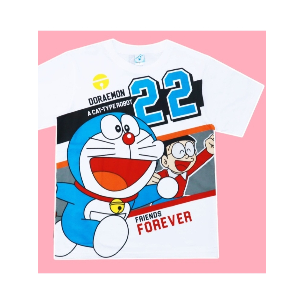 เสื้อยืดสีขาว คอตตอน เสื้อผ้าลายการ์ตูนลิขสิทธิ์แท้ ผู้หญิง/ผู้ชาย เสื้อแขนสั้น Doraemon โดราเอมอน แ