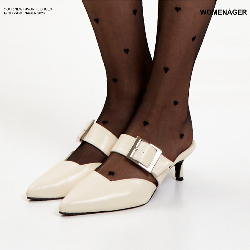 womenager - Gigi Beige leather รองเท้าหัวแหลมส้นสูง สวมใส่ง่าย