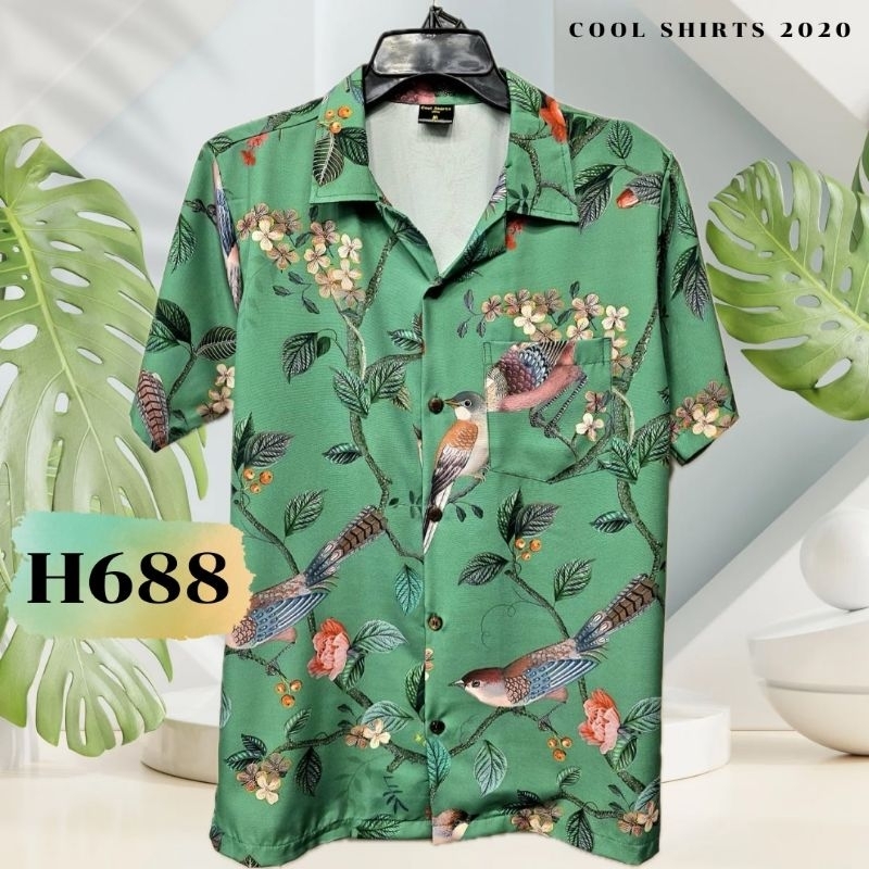 เสื้อฮาวาย ผ้าไหมอิตาลี นกกางเขน H688
