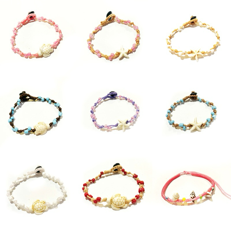 สร้อยข้อมือเชือกถัก ลายปลาดาว เปลือกหอย ท้องทะเล