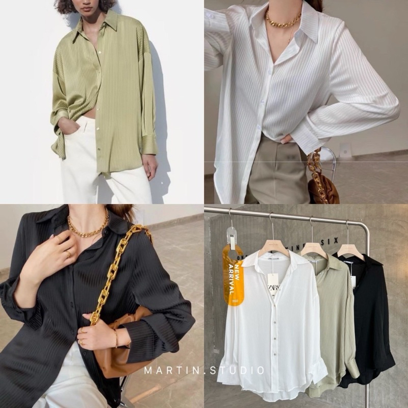Zar shirt เสื้อเชิ๊ต ตัวยาว ผ้าลายริ้วเงา