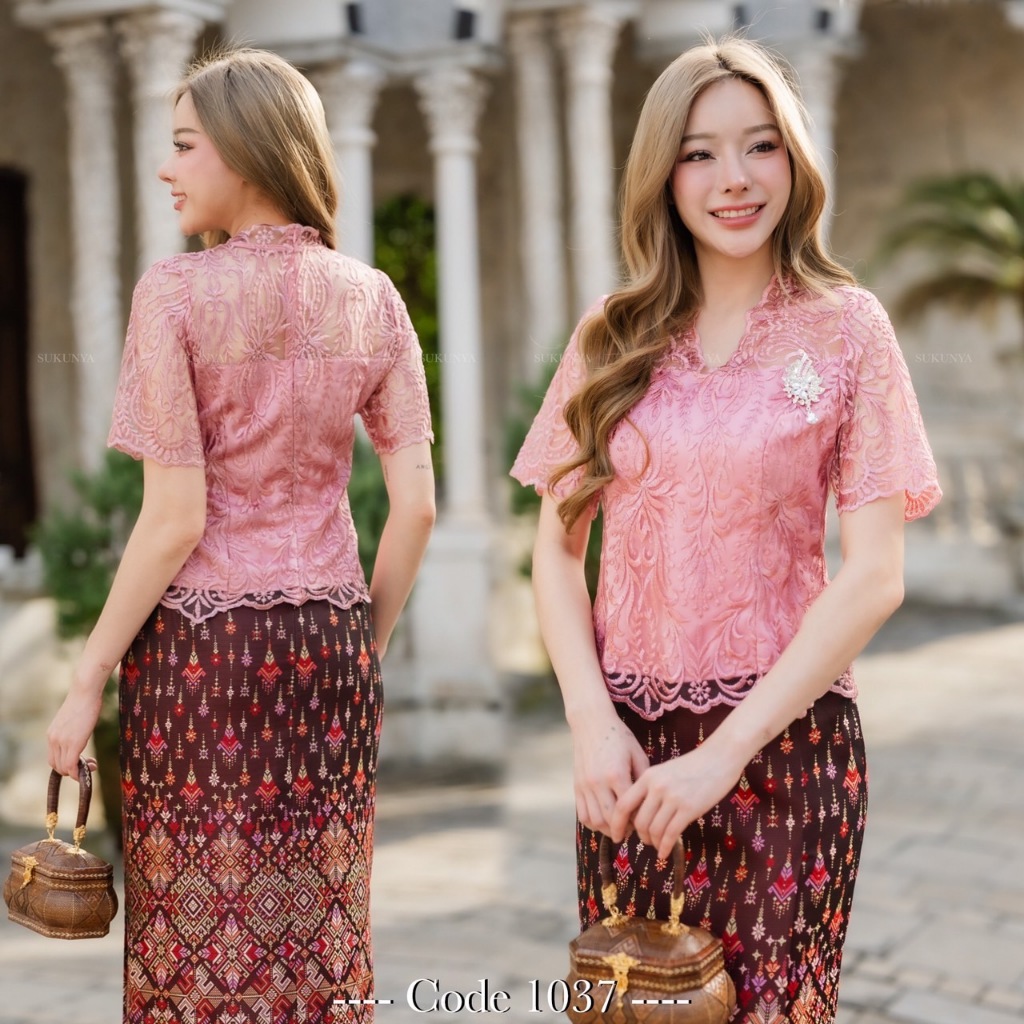 1037:งานเสื้อลูกไม้ปักลงผ้าตะข่ายลูกไม้