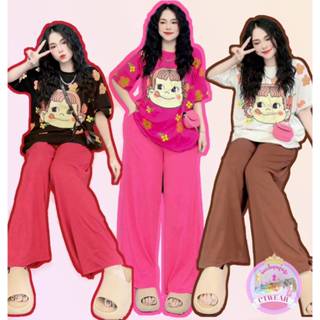 S151 ชุดเซท2ชิ้น เสื้อยืดพิมพ์ลายเด็กผมแกะ กางเกงขายาวไม่มีก…