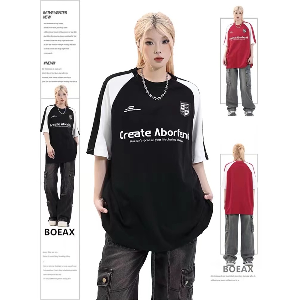 Beryl เสื้อยืดคอกลมทรงหลวมสไตล์สตรีทอเมริกัน