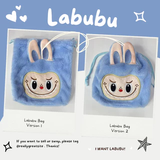 หมีเนย ถุงผ้าลาบูบู้ขนาด(17cm*17cm) กระเป๋าหูรูดลายการ์ตูน️ขนปุย️ “ไซท์กลาง-ใหญ่” ผ้านุ่ม คุณภาพเยี่ยม