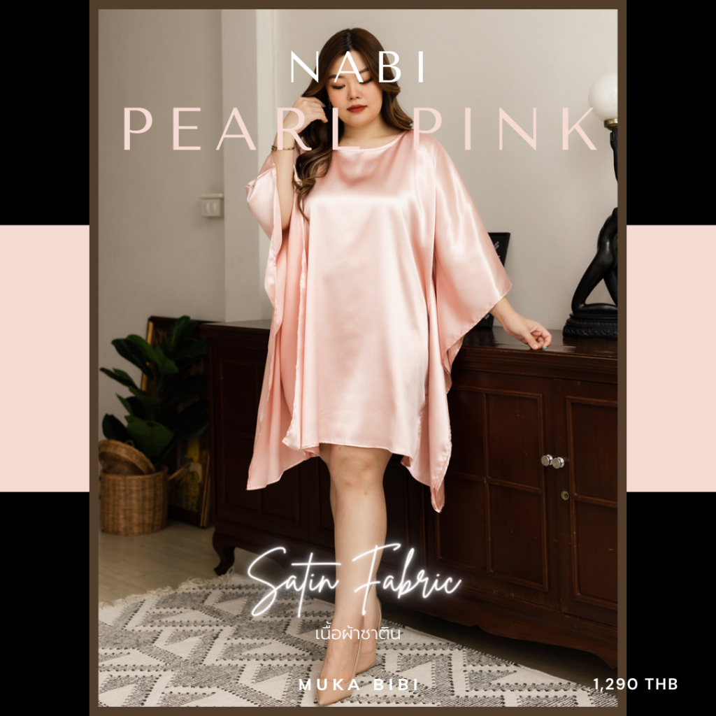 MUKA BIBI_NABI Dress SATIN Pink&Blue Tone เดรสนาบิ ผ้าซาติน สีโทนชมพูฟ้า