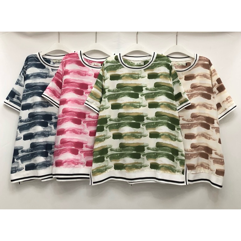เสื้อคอกลมแขนสั้น ผ้าไหมอิตาลี แต่งขอบยืด ไซส์ใหญ่ อก50 ผ้าใส่สบาย