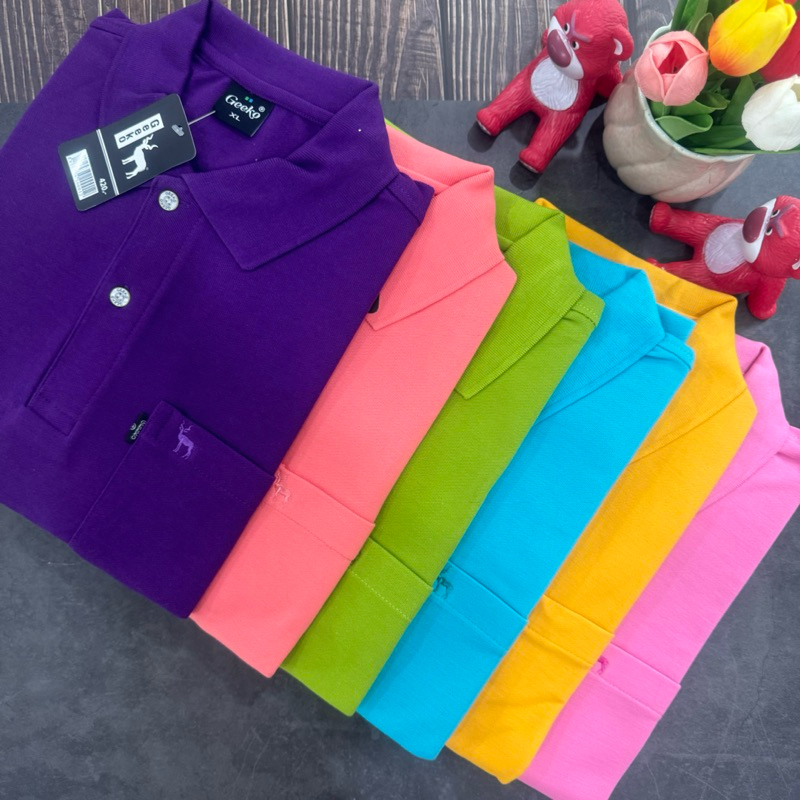 เสื้อโปโล GEEKO (ตรากวาง) สีพื้นล้วน โปโลใส่ทำงาน แบรนด์แท้ 100%