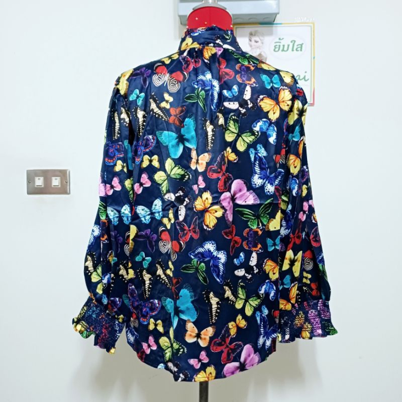 ป้าย Ploypoint (*อกเสื้อ 42,44 นิ้ว) เสื้อเชิ๊ตแขนยาว สม๊อกปลายแขน ลายผีเสื้อ ราคา ถูกที่สุด ดีลบีเคเค แกลเลอรีภาพที่ 4