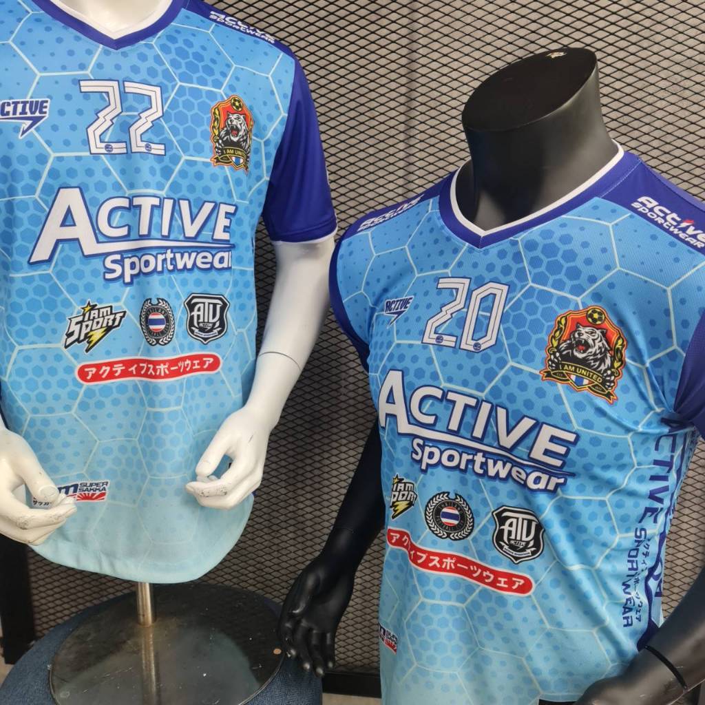 เสื้อกีฬาพิมพ์ลาย แบรนด์ ACTIVE SPORTWERE คอวีชายโค้ง Y-0138