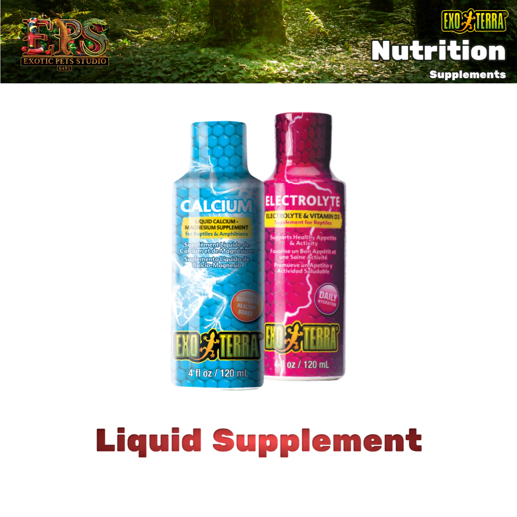 Exoterra Calcium Liquid Electrolyte & Vitamin D3 Liquid 120 กรัม วิตามินแคลเซี่ยมสำหรับสัตว์เลื้อยคลานแบบน้ำ (EXP 2028)