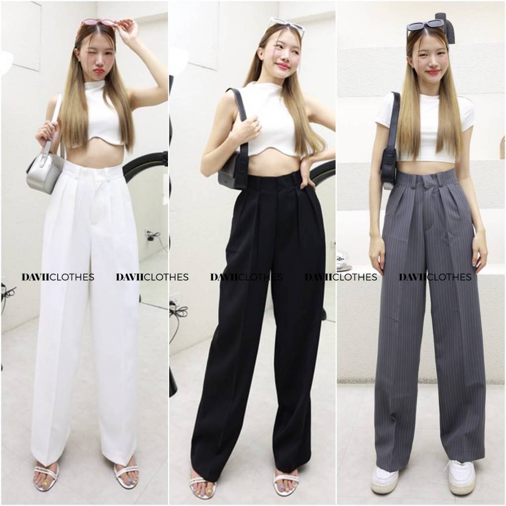 New >> Davii.G033 | กางเกงเอวสูงปี้ด ทรงขากระบอก เป้าลึก สำหรับสาวสะโพกใหญ่ ผ้าเนื้อหนา สีขาวไม่ต้องใส่ซับ