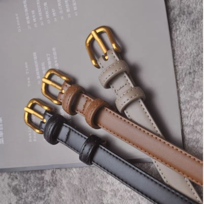 [ส่งจากกทม] My Girl เข็มขัดหนังแท้ หัวเข็มขัดสีทองวินเทจ หุ้มหนังทั้งเส้น เครื่องประดับแฟชั่น Unisex - 1