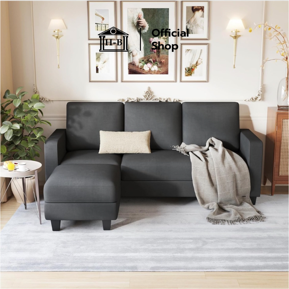 Home Best โซฟาผ้า L-Shape รุ่น Champ แข็งแรง หนานุ่ม นั่งสบาย สามารถย้ายที่วางขาได้เอง