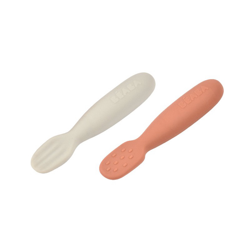 BEABA ช้อนหัดทานอาหาร Set of 2 Silicone Pre Spoons - Terracotta/Velvet Grey