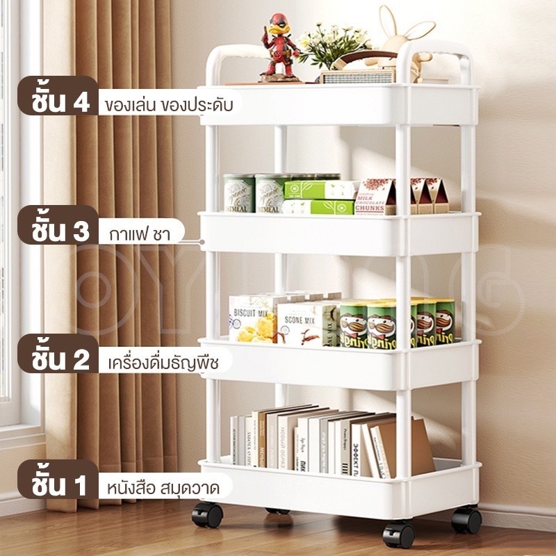ชั้นวางรถเข็น 4ชั้น ชั้นวางของมีล้อเลื่อน ชั้นเก็บของในครัว ชั้นวางพลาสติก เคลื่อนย้ายสะดวก มีหลายสีให้เลือก - รูปที่ 2