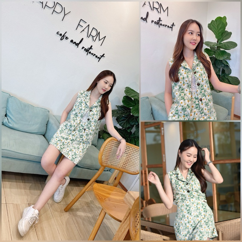 ชุดเซ็ท เสื้อคอปก+กางเกงกระโปรง ลายดอกเดซี่น่ารัก