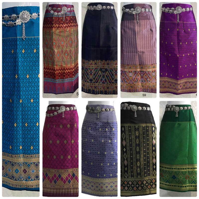 ผ้าถุงลาว สำเร็จ ผ้าไหมเทียมทอเครื่อง ผ้าซิ่นประยุกต์ พร้อมตะขอ 2 คู่