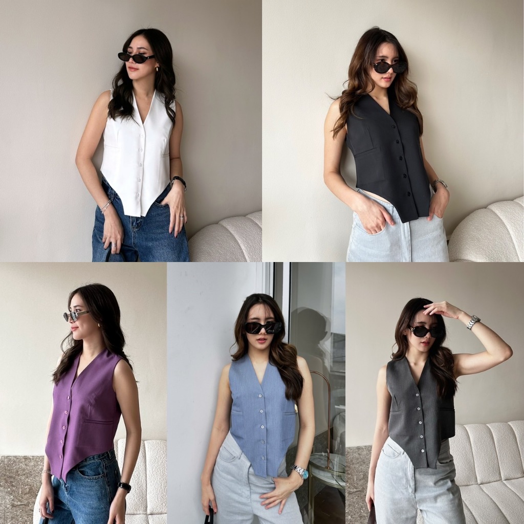 🔖Alot #Elixir เสื้อเวสดีเทลเก๋ เว้าข้าง ผ้าสูท สวยอยู่ทรง ใส่สบาย ไม่ร้อน ดีไซน์เก๋