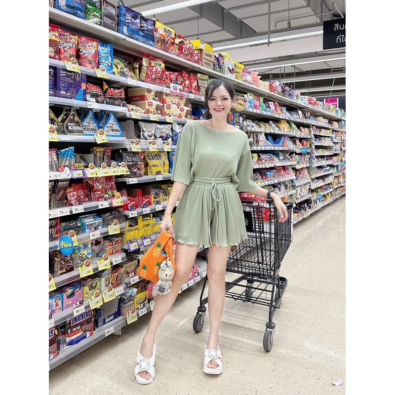 ชุดเซ็ตผ้าอัดพลีท ชุดเที่ยวใส่สบาย