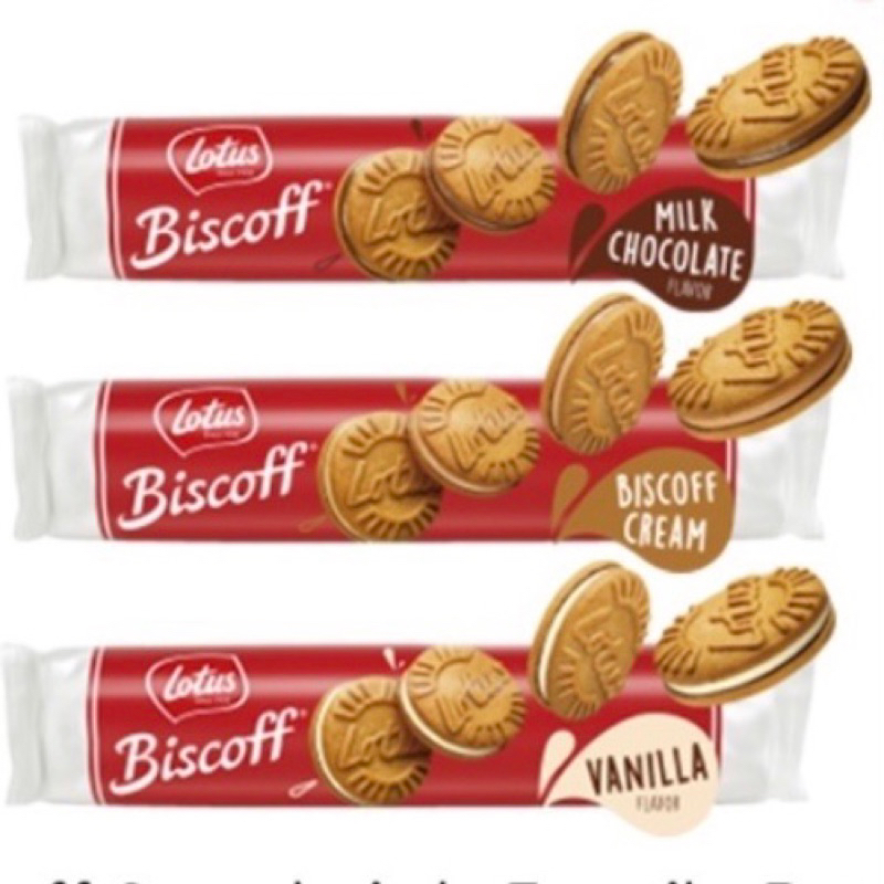 Lotus Biscoff Sandwich 110g. โลตัสบิสคอฟแซนด์วิช สอดไส้ 3 รส (11ชิ้น/แพ็ค)