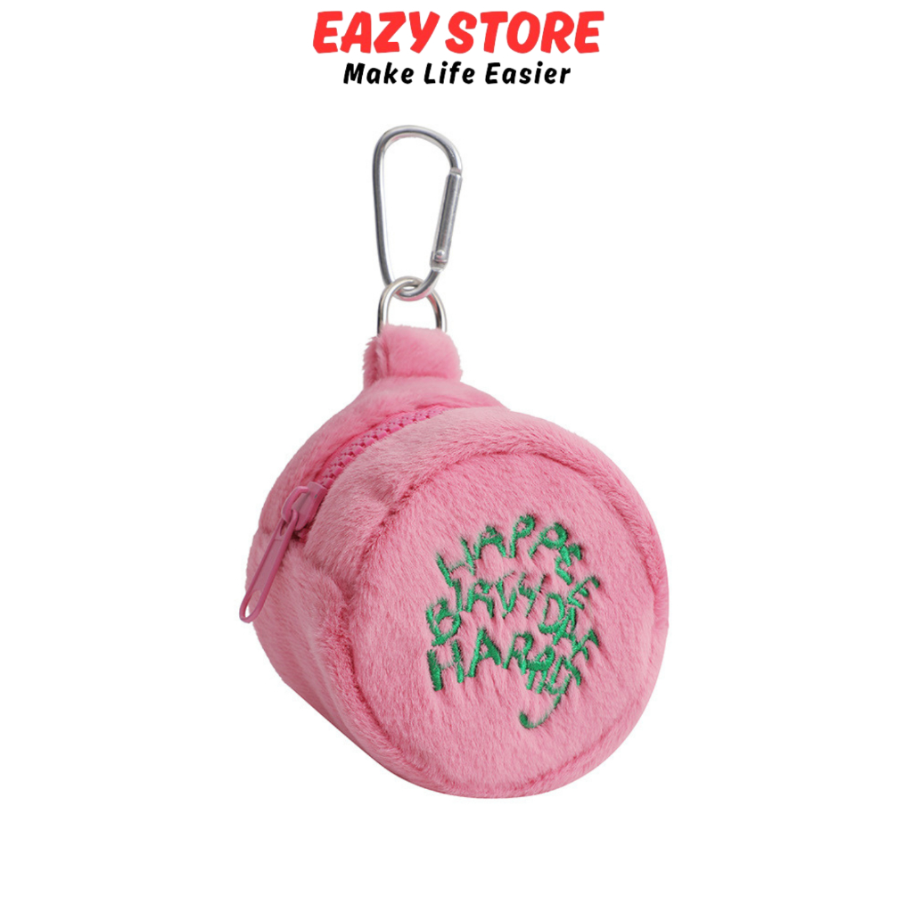 กระเป๋าใส่หูฟัง EAZY Pink Cake กระเป๋าใส่เหรียญ ใส่แอร์พอด ขนนุ่ม ชมพูฉ่ำ พวงกุญแจอเนกประสงค์