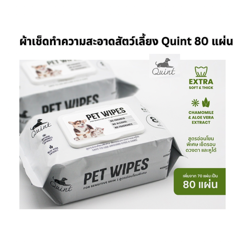 ผ้าเช็ดทำความสะอาดสัตว์เลี้ยง Quint 80 แผ่น