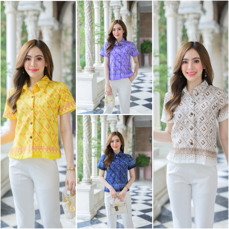 เสื้อพื้นเมืองผู้หญิงแขนสั้นคอเชิ๊ตลายวชิรภักดิ์ ลายใหม่ล่าสุด!!!