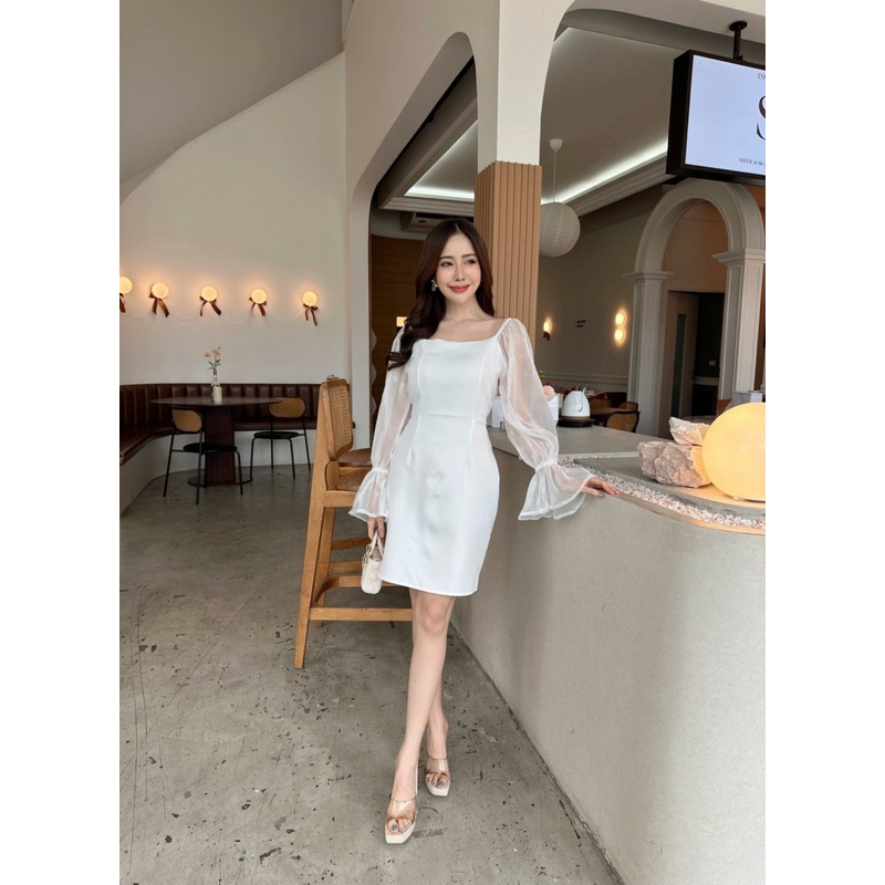 เดรสออกงานแขนพองฟรุ้งฟริ้ง ทรงสอบเข้ารูปสวย ป้าย mabel - รูปที่ 3