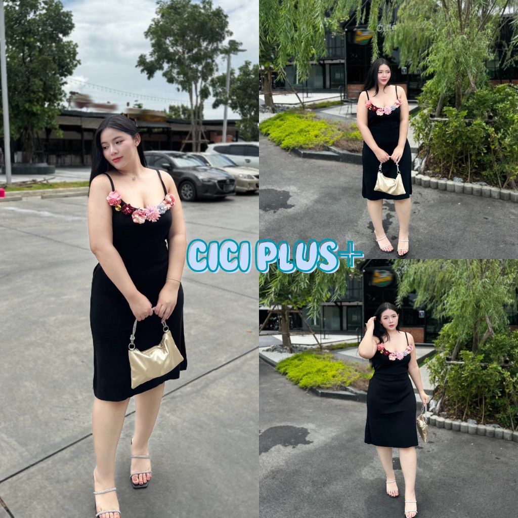 CiCi Plus+(M01827)เดรสสั้น สายเดี่ยว ไหมพรม ลายดอกไม้3D ลุคคุณหนูดูแพง น่ารักสดใสเว่อร์