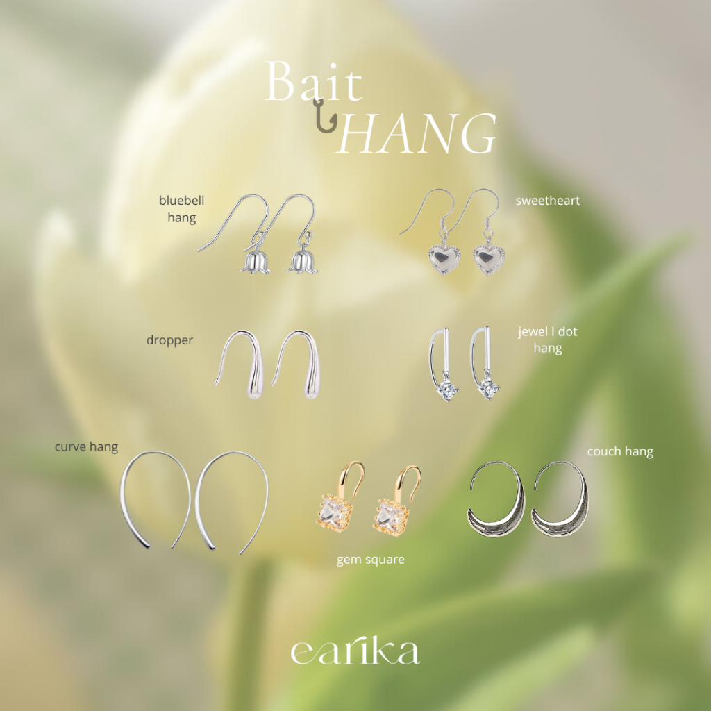 earika.earrings - bait hang รวมต่างหูไร้แป้นทรงตะขอโค้งก้านเงินแท้ชุบทองคำขาว/ทอง ผิวแพ้ง่ายใส่ได้