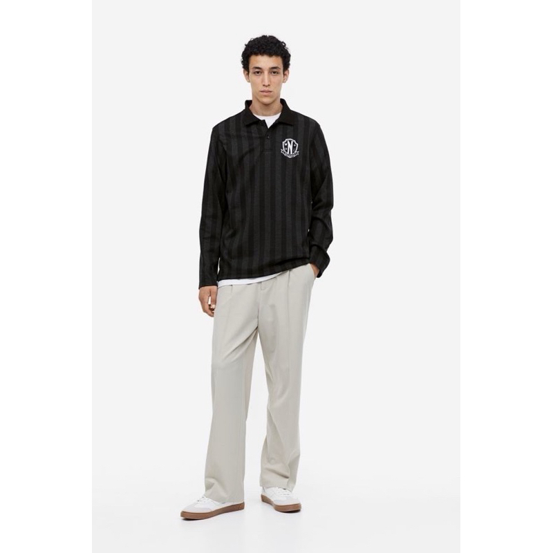 HM Regular Fit Long-sleeved Polo Shirt แบรนด์แท้