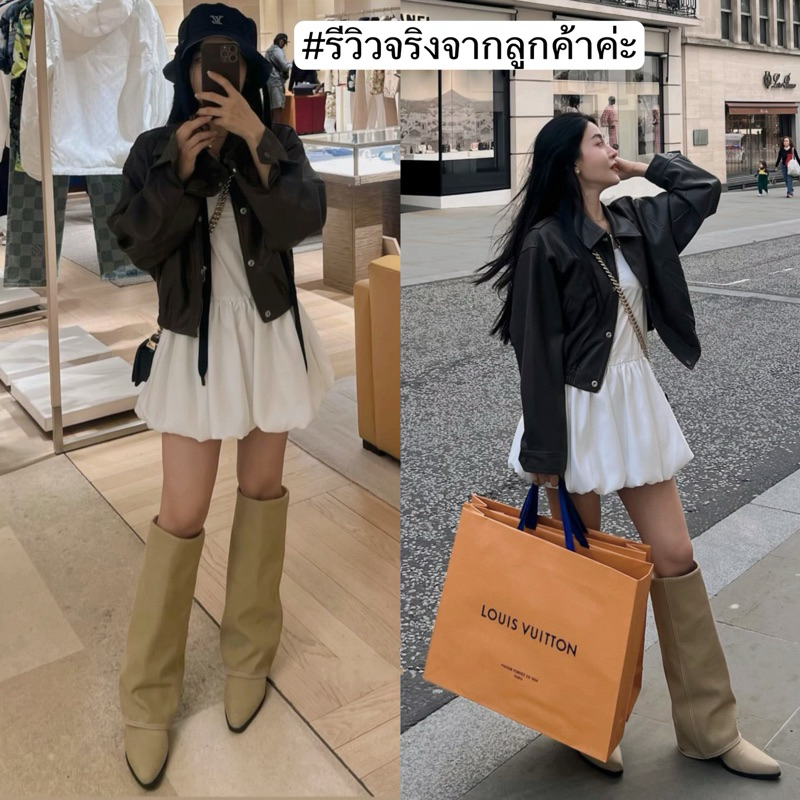 #รองเท้าพร้อมส่ง รองเท้าบูททรงยาวใส่แล้วขาเรียวไม่ตัน โทนสีขับผิว