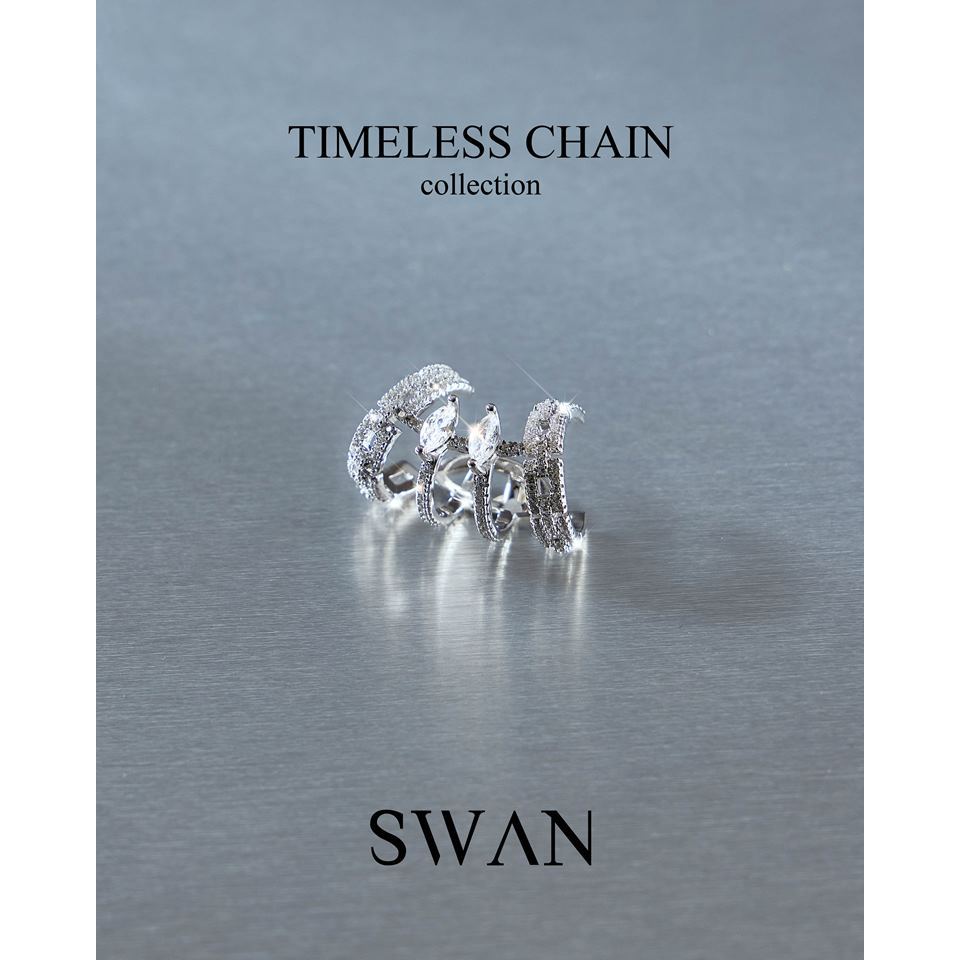 [ส่งด่วนฟรี]SWAN - Timeless Chain MQ Curve Cuff ต่างหูหนีบโซ่เงินแท้ ฝังเพชรคิวบิกเซอร์โคเนีย