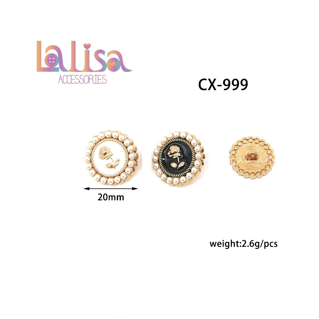 กระดุมโลหะ ลายดอกไม้รูปดอกกุหลาบไข่มุก สำหรับเสื้อสูท โค้ท เสื้อกันลม Alloy button (A-1-A-CX-999)